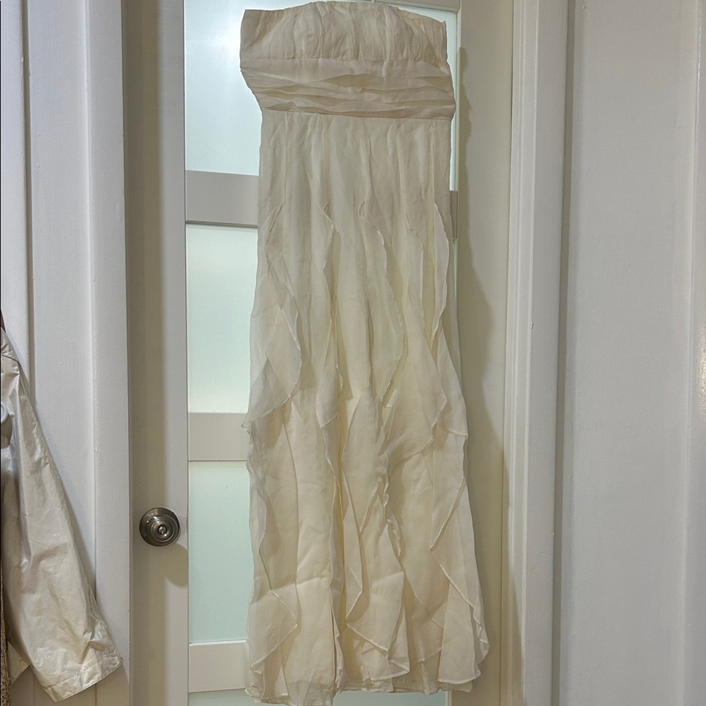 SILK Cream Ruffled Maxi Dress strapless